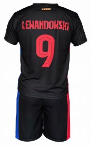 Strój piłkarski Lewandowski Barcelona koszulka + spodenki wyjazdowy czarny