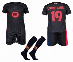 Lamine Yamal Barcelona strój komplet piłkarski koszulka spodenki + getry  wyjazdowy
