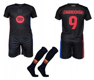 Strój piłkarski Lewandowski Barcelona komplet koszulka spodenki  + getry  czarny wyjazdowy