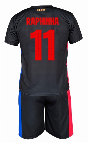 Strój piłkarski Raphinha Barcelona komplet sportowy koszulka + spodenki czarny wyjazdowy (2).jpeg