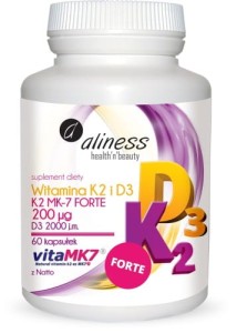 Aliness Witamina K2 FORTE MK-7 200 µg z Natto + D3 krzepnięcie krwi, stawy kości 60 kapsułek