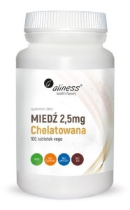 Aliness Miedź chelatowana 2,5mg 100 tabletek odporność antyoksydant skóra metabolizm