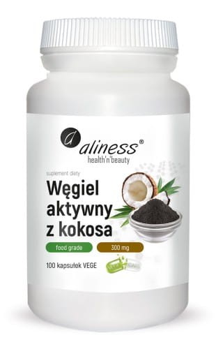 Aliness Węgiel aktywny z kokosa Food Grade 300 mg x 100 Vege caps..jpg