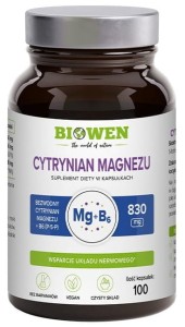 Biowen Cytrynian magnezu 825 mg z witaminą B6 100 kapsułek serce skurcze zmęczenie