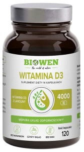 Biowen Witamina D3 w kapsułkach z lanoliny 120 kapsułek odporność