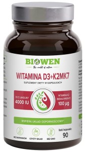 Biowen Witaminy D3+K2MK7 w kapsułkach D3 4000iu z lanoliny 90 kapsułek odporność zdrowe kości zęby